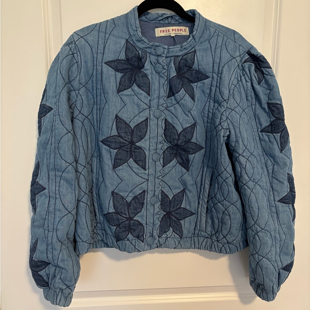 Free People Blue Quilted Jacket